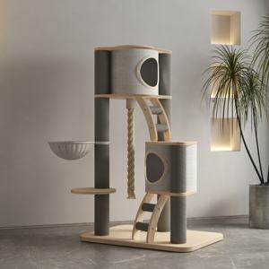 برج تسلق للقطط فاخر متعدد المنصات مصنوع من ورق الكرافت والحبال والسيزال وخشب البتولا والمطاط مع وحدة معيشة مبطنة - Product Image 3