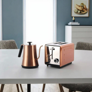 Ensemble petit-déjeuner OUSHENG, <span class=keywords><strong>grille</strong></span>-<span class=keywords><strong>pain</strong></span> électrique en acier inoxydable 2 tranches, minuterie mécanique, bouilloire électrique à col de cygne 1,0 litre, usage domestique - Product Image 2
