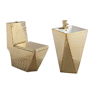 Luxuriöse Sanitärkeramik Moderne Europäische Einteilige Dual-Flush Vergoldete Bodenmontierte Toilette Badezimmerdekoration Standwaschbecken <span class=keywords><strong>WC</strong></span> - Product Image 1