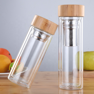 Bouteille d'eau en verre borosilicate à double paroi avec infuseur à thé, couvercle en bambou écologique, vente en gros OEM/ODM - Product Image 5