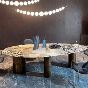 Tavolo da Pranzo Baxter Lagos con Piano in Marmo, Rettangolare, Stile Naturale Pandora, Moderno Tavolo da Pranzo di Lusso in Marmo Italiano - Product Image 1