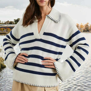 Sweat-shirts décontractés imperméables doublés pour femmes, col en V, manches longues, col rabattu, tendance printemps, fabriqués en usine - Product Image 3