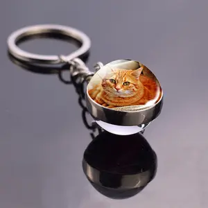 Glass ball double side moon earth sun mars key ring chain galaxy universal planet keychain