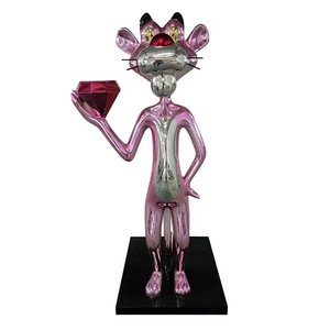 Espejo de fibra de vidrio personalizado, leopardo de dibujos animados rosa con escultura de diamante para centro comercial, edificio de Hotel, decoración de vacaciones - Product Image 4