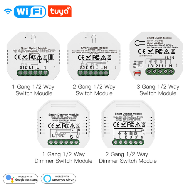 Moes Automation Tuya DIY Breaker Light Intelligent on off Dimmer Curtain Switch Module Zigbee Wifi Matter Relay Switch Alexa