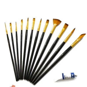 Ensemble de pinceaux de peinture à l'huile multifonctionnels, <span class=keywords><strong>aquarelle</strong></span>, gouache, 12 pièces, manche en bois court, outil d'art, <span class=keywords><strong>débutant</strong></span>, poils en nylon, matériaux acryliques - Product Image 6