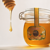 Pot en verre de 600g de miel naturel avec couvercle à clip, miel pur doré pour le thé, le petit-déjeuner, la pâtisserie et l'emballage cadeau