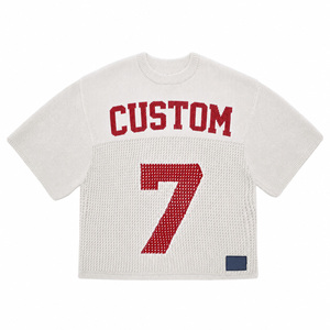 Suéter de Manga Corta con Diseño Personalizado OEM ODM, Logotipo y Letras <span class=keywords><strong>Jacquard</strong></span>, Ropa de Punto de Fútbol, <span class=keywords><strong>Jersey</strong></span> de Punto de Malla para <span class=keywords><strong>Hombre</strong></span> - Product Image 3