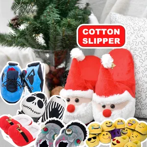 Leuke Cartoon Slaapkamer Indoor Kerst Halloween Winter Warm Fluffy Pluche Dier Vrouwen Kid Mannen Katoen Huis Slides Slipper