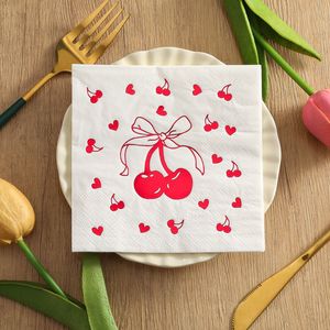 Gold-stamped <b>red</b> cherry napkins, square napkins, party and gathering special disposable <b>paper</b> napkins for restaurants, - Product Image 2
