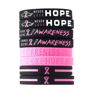 2024 New Warm Hearted Breast Cancer Awareness Bracelet Silicone Wrist Band Bracelets for Women Girls