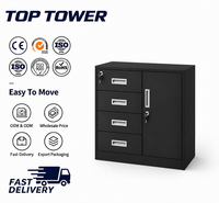Armoire de rangement moderne en acier noir TOWER TOP avec 4 tiroirs et 1 porte verrouillable, écologique, pour chambre à coucher, salon et bureau à domicile