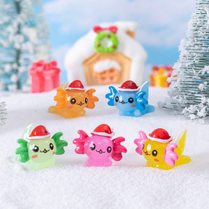 Cartoon Min Figurines Christmas Resin Multi Color Axolotl Fish Christmas Hat Hexagonal Dragon for Fish Tank Aquarium Decoration - Product Image 2