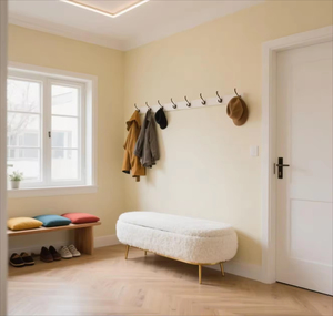 Poufs <span class=keywords><strong>ottoman</strong></span> longs en laine d'agneau blanche avec pieds dorés, bancs de <span class=keywords><strong>rangement</strong></span> pour chambre, appartement, salon, mobilier d'intérieur - Product Image 3