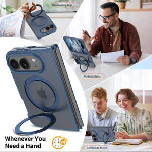 Étui de téléphone magnétique bleu soyeux et lisse de qualité supérieure pour <span class=keywords><strong>iPhone</strong></span> 18 Fold avec 120 [unités/points/points de référence] °   Support de raquette avec logo personnalisé et emballage à motif - Product Image 5