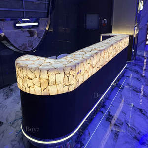 Table de réception pour 2 personnes Baclit Gemstone Marble White Onyx Luxe Led Moderne Bureau de réception arrondi pour salon de beauté - Product Image 1
