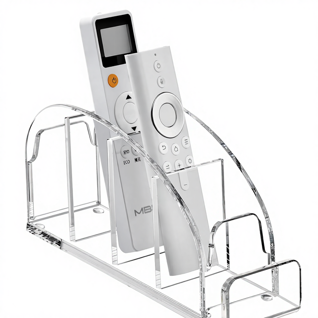 Acrylic Polished 5-Compartment Portable Remote Control Holder Multi-Functional Organizer for Bedside Living Room Office-Clear