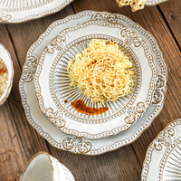Service de vaisselle en céramique à relief baroque vintage - Assiettes et bols de style européen pour la maison