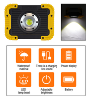 Lampe de travail LED portable 10W IP44 étanche à intensité variable avec batterie au lithium, support au sol, rechargeable, angle de faisceau 120°, garantie 2 ans