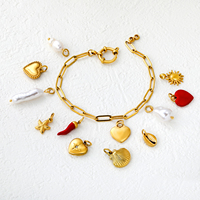 Pendentifs et Breloques de Bijoux en Acier Inoxydable DIY, Breloques Cœur Personnalisées Vintage Perle Poivron Rouge en Gros pour la Fabrication de Bracelets et Colliers