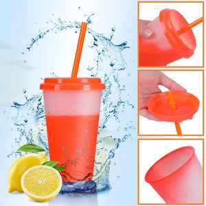 Custom Logo Color 16oz/20oz/24oz Plastic PP Classic Style Temperature Color Change Cold Drinking Tumbler <b>Straw</b> <b>Lid</b> Outdoor Use - Product Image 3