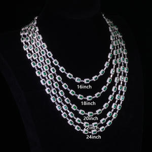 NUOYAシルバーメッキバゲットダイヤモンドリンクチェーンネックレスマイクロペーブエメラルドジルコンストーンブリンヒップホップファインジュエリー - Product Image 2