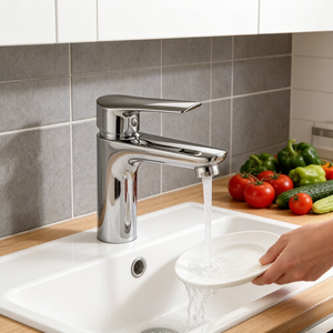 Robinet de lavabo en alliage de zinc à poignée unique avec design à trou unique, robinet mélangeur chaud et froid pour salle de bain avec noyau en céramique - Product Image 5
