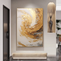 Décoration intérieure, œuvre d'art, peinture murale abstraite de luxe faite à la main avec feuille d'or, grand format