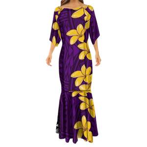 Vestido Hawaiano con Estampado de Flores de Plumeria, Vestido Polinesio Personalizado, Vestidos de Sirena con Cola de Pez, Vestido Largo Rojo de Fiesta, Vestidos de Noche - Product Image 2