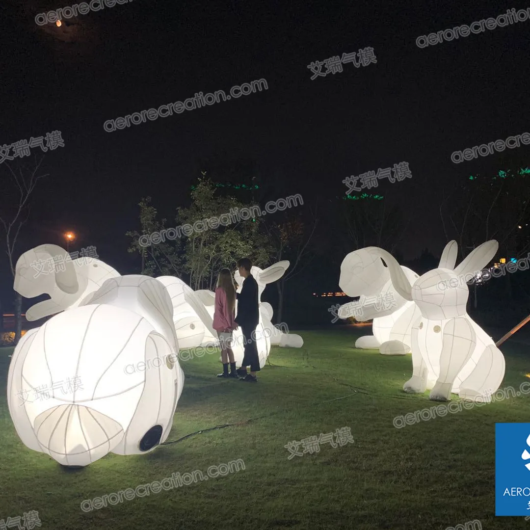 Top quality design giant inflatable Cartoon light-up rabbit and the moon combination inflatable model