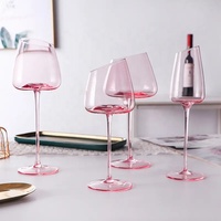 Verres à vin rouge rose moderne à longue tige, sans plomb soufflé à la main, verres à Champagne rose en cristal de qualité supérieure