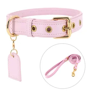 Luxury Vegan Leather Pet Collar Airtag Dog Leash Faux Leather Dog Collar Private Label Pet Supplies