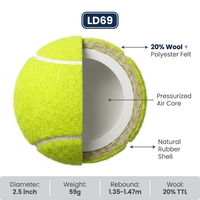 Balles de tennis pressurisées jumbo en mélange de laine à 20 %, 2,5 po, 59 g, rebond rapide 1,35-1,47 m, vitesse de balle rapide pour entraînement avancé, OEM ODM pris en charge
