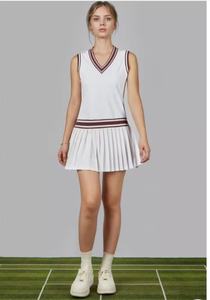 女式ODM网球百褶裙速干透气无袖v领户外运动配色成人裙 - Product Image 2