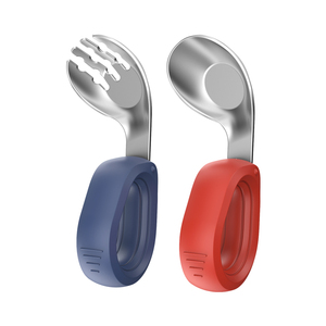 Cuchara de silicona de acero inoxidable para bebé, tenedor, cuchara de alimentación para bebé, tenedor, cuchara de acero inoxidable de silicona para niños, 2 uds. - Product Image 3