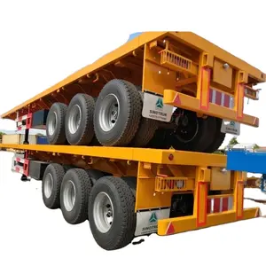 Howo Custom New 40 Ft Tri Axles Flat Bed Container Semi Trailer 3/4 Axle 40Ft Flatbed 13600Mm Remolques Planos Remorques