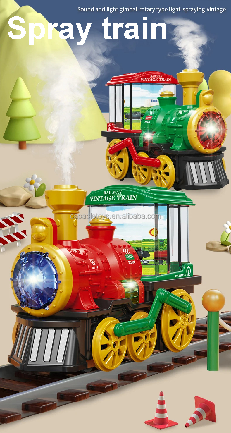 BESTonZON Tren De Vapor Eléctrico Con Luz, Lámpara Giratoria Y Música, Juguete Educativo Para Niños