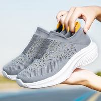 Chaussures décontractées pour femmes, noires, en maille extensible perforée, à enfiler, avec semelle légère en EVA, pour la marche quotidienne