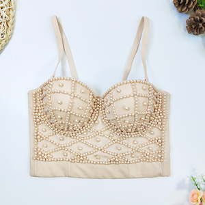 Camisola de perlas de estilo europeo americano para mujer, Top corto informal Sexy, Midriff expuesto, dulce diseño deshuesado, Aliexpress - Product Image 3