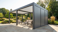 Toit à lames motorisé en aluminium sur mesure pour l'extérieur, imperméable, robuste, avec revêtement en poudre, système de protection solaire, gazebo, pergola bioclimatique