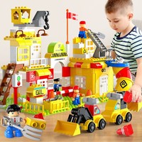 Table de construction à grandes briques, jouet éducatif pour enfants, thème voiture de police et transport, ensemble en plastique unisexe