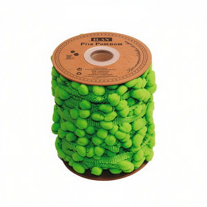 Nastro Ilan Pom Pom Verde, Larghezza 2.0 Cm, Lunghezza 20 Yd, per Decorazioni e Artigianato - Product Image 1