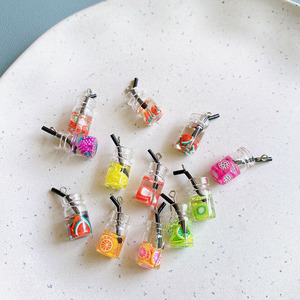 Mini Fruit Jar Charms | Resin <b>Miniature</b> Jar Charm Cup Pendants with Colorful Fruit Slice & Straw for Jewelry Making - Product Image 3