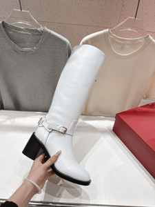 Botas Altas hasta la Rodilla con Tacón Cuadrado y Detalle de Hebilla, con Cierre de Correa, para Mujer, Estilo Casual y Elegante, Valentinoing - Product Image 4