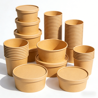 Couvercle de saladier en papier kraft imprimé personnalisé à paroi simple 680 ml, jetable, écologique, recyclable, de qualité alimentaire pour nouilles