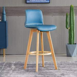 Meubles de <span class=keywords><strong>bar</strong></span> nordiques, tabourets de <span class=keywords><strong>bar</strong></span> modernes en bois massif avec dossier incurvé en lin pour la cuisine - Product Image 4