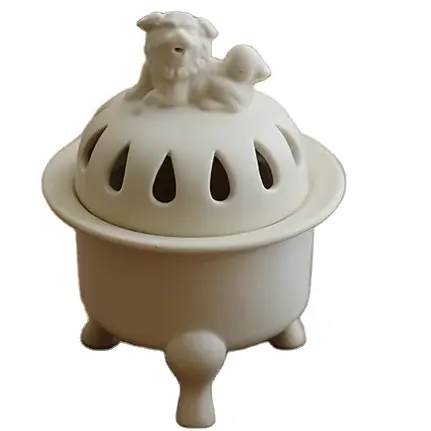 Crema con Design leone incensiere incensiere a carboncino in ceramica retrò bronzo cinese treppiede incensiere per sala buddista, studio, sala da tè