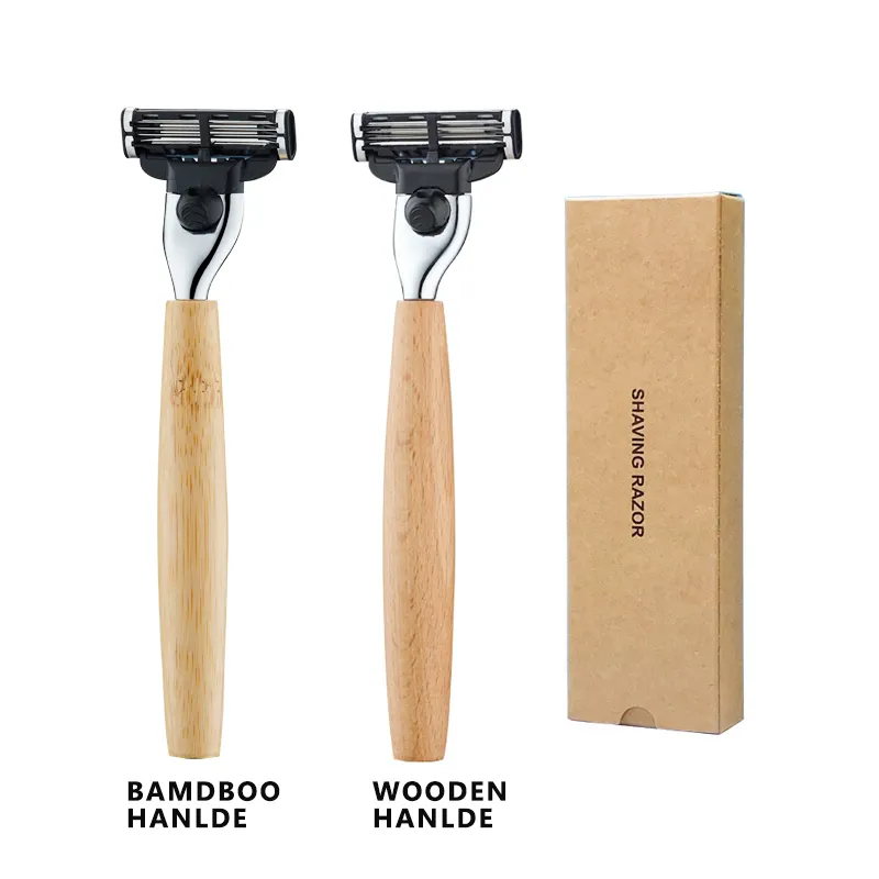 Özel Logo kabul 3 alman ithal bıçak özelliği jilet biyobozunur ahşap jilet bambu ahşap jilet tıraş