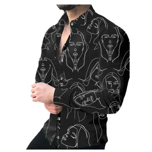 Новая дизайнерская забавная черная рубашка с цифровым принтом, немнущаяся рубашка из 2022 полиэстера, Кардиган с длинным рукавом, блузка, осенние мужские хип-поп Топы