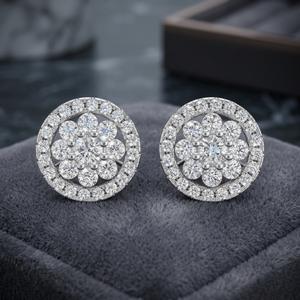 Luxury Flower Stud <b>Earrings</b> Women's 925 <b>Silver</b> 14K/10K Gold Plated Round Moissanite Claw Setting <b>Wedding</b> Jewelry - Product Image 1